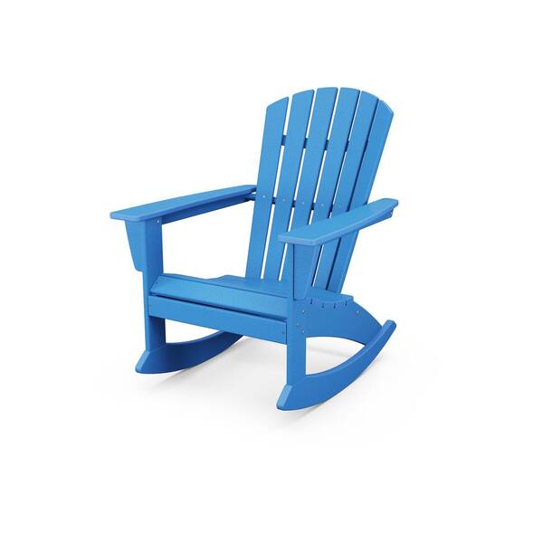 POLYWOOD Grant Park Blue Plastic Patio Outdoor Adirondack Rocking Chair