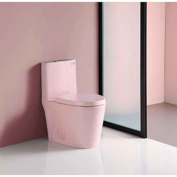 12 in. 1-Piece 1.1/1.6 GPF Water-Efficient Dual Flush Elongated Toilet in Pink Soft Closing Seat Included