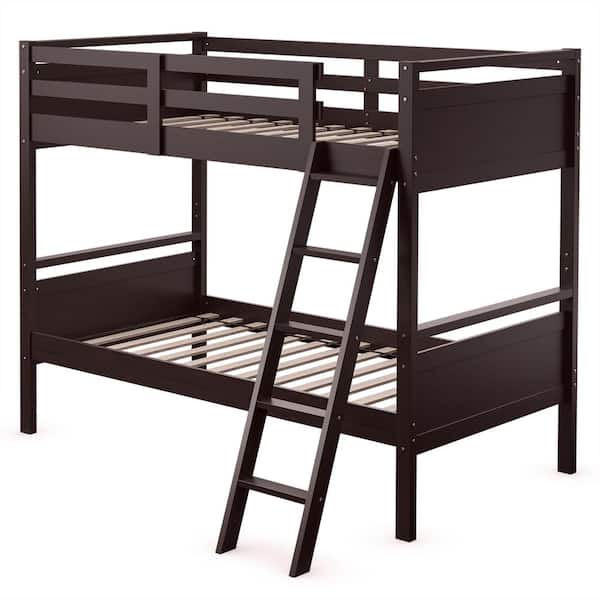 Costway Twin Over Espresso Twin Bunk Bed Convertible 2 Individual Beds Wooden