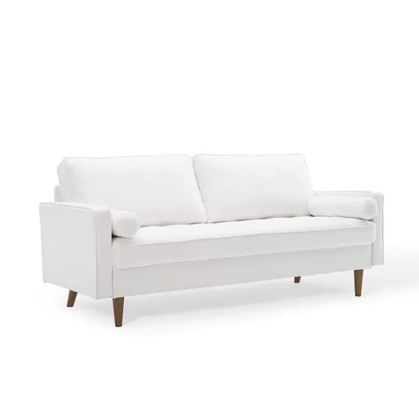 Valour 73 in. White Velvet 4-Seater Tuxedo Sofa with Wood Legs