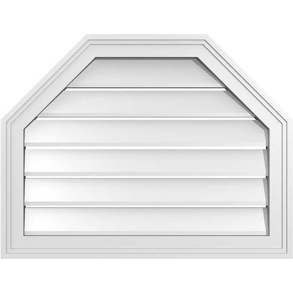 Ekena Millwork 26 in. x 20 in. Octagonal Top Surface Mount PVC Gable Vent: Functional with Brickmould Frame