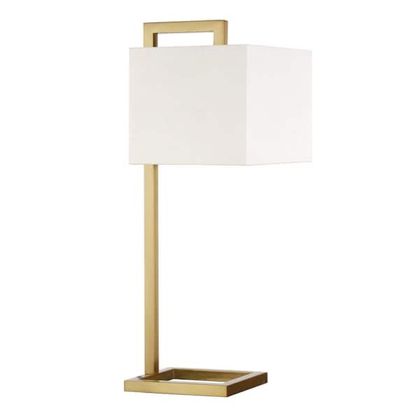 HomeRoots 26 in. White Traditional Integrated LED Bedside Table Lamp with White Fabric Shade