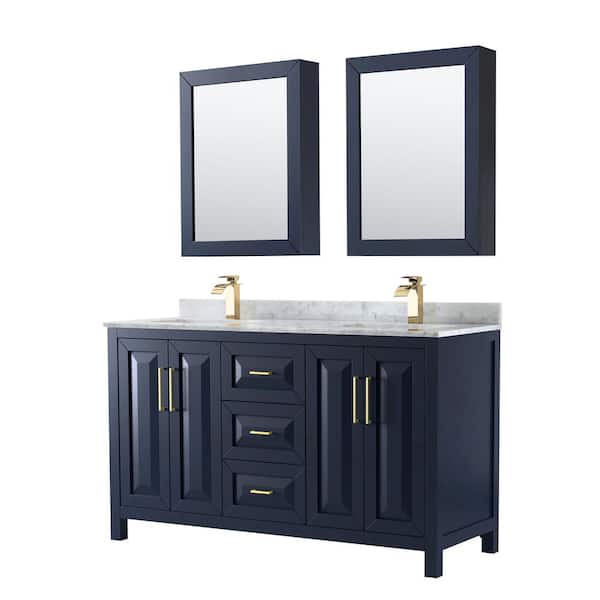 Marble Vanity Top In White Carrara, 60 In 3 Double Sink Bathroom Vanity Unit