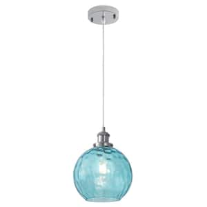 60-Watt 1-Light Blue/Chrome Dimmable Globe Glass Shaded Pendant Light Adjustable with Shaded No Bulbs Included