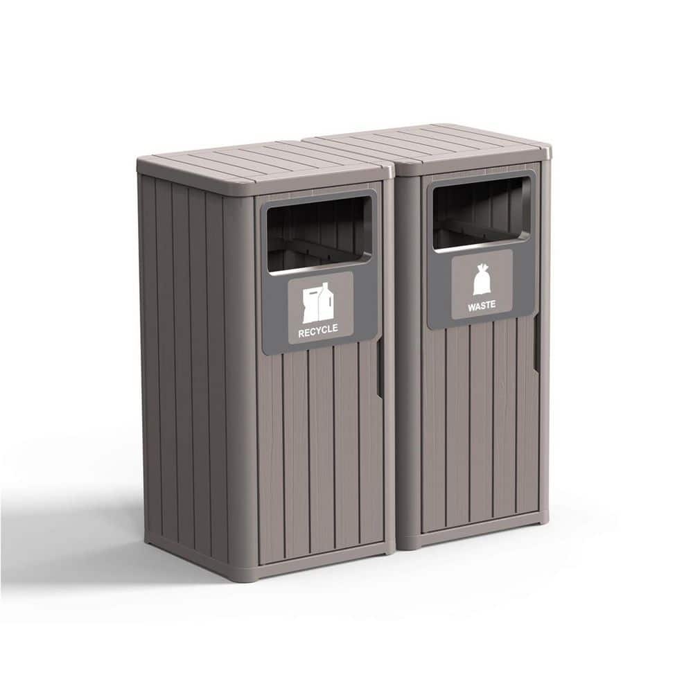 EFU 42 Gal. Medium Light Brown Resin Deck Box Outdoor Trash Can 2 ...