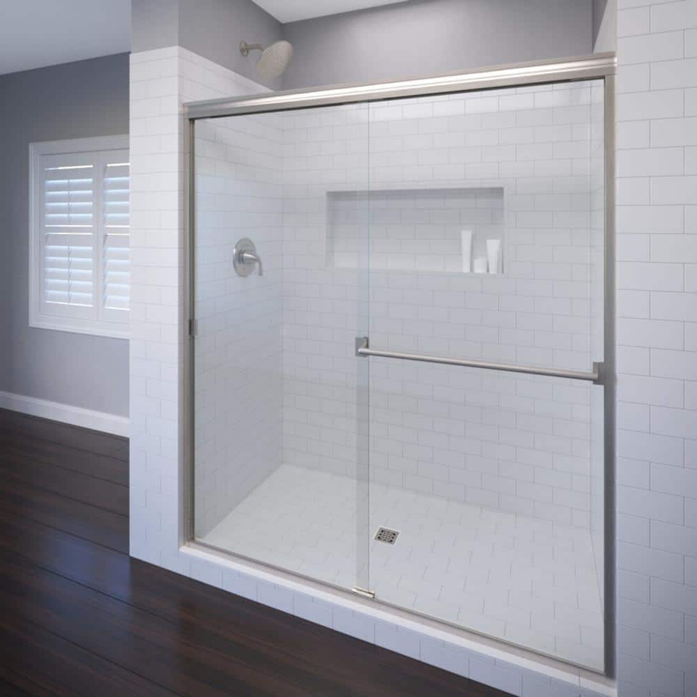 Classic 65.5" x 44" Brushed Nickel Frameless Sliding Shower Door