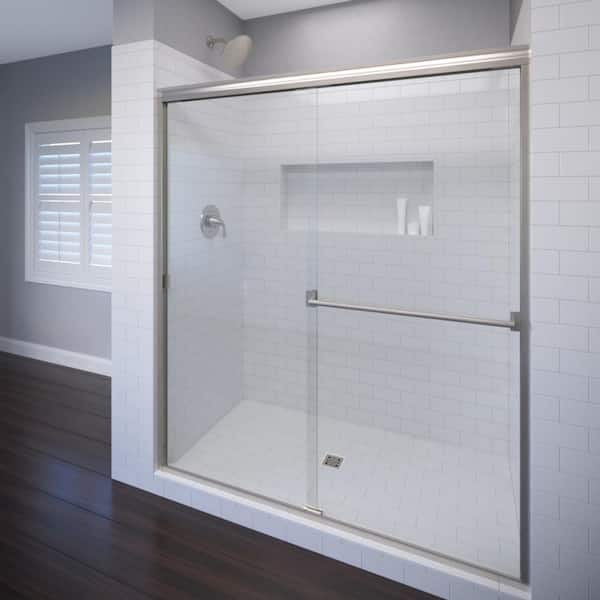 Basco Classic 47 in. x 70 in. Semi-Frameless Bypass Shower Door in Brushed Nickel with Handle