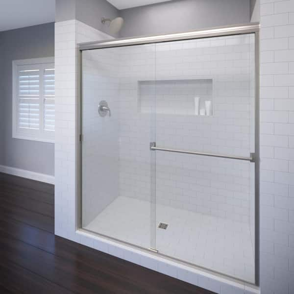 Basco Classic 60 in. x 70 in. Semi-Frameless Bypass Shower Door in Brushed Nickel with Handle