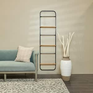 70.2 in. in. Tall Black Metal 6 Rung Ladder Bookcase with Brown Wood Accents