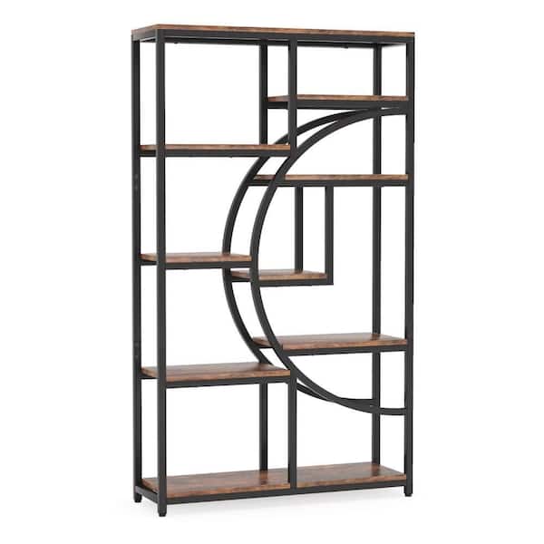 68.89 in. Tall Brown and Black Wood 9-Shelf Standard Bookcase with Open Shelves
