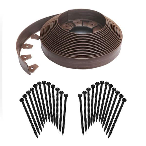 Tall Wall 60 ft. x 2.5 in. PLANK Brown Plastic No-Dig Landscape Edging Kit