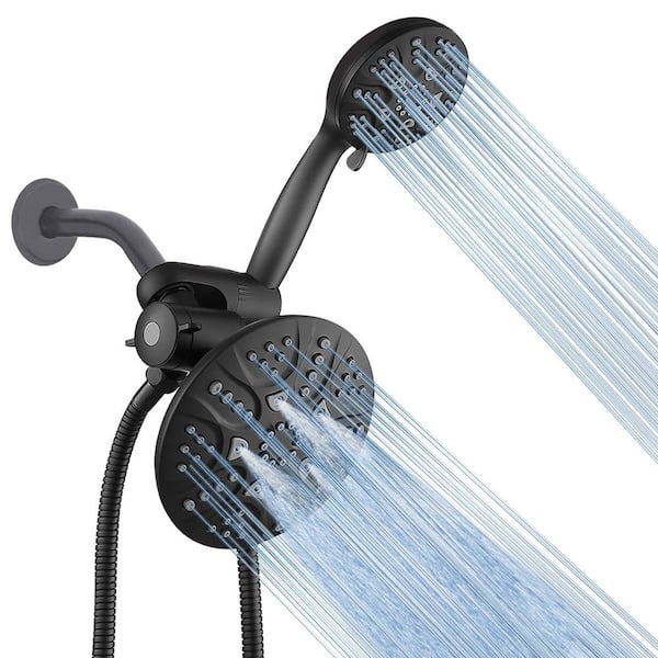 1-Piece Rain Shower Heads with Handheld Spray Combo in Black, 6 in. Face 3-Way Dual Rain and Handheld Shower Head
