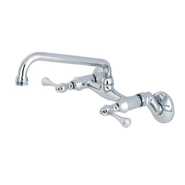 Kingston 2-Handle Wall Mount Standard Kitchen Faucet in Polished Chrome