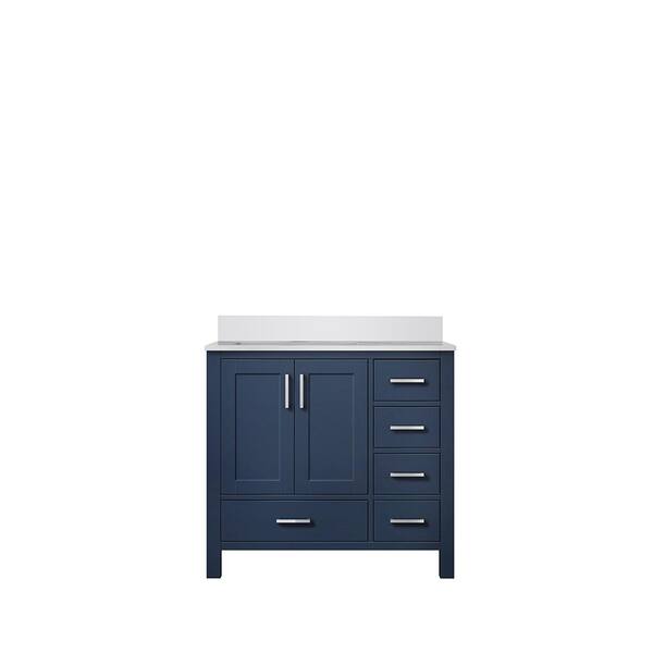 Jacques 36 in. W x 22 in. D Left Offset Navy Blue Bath Vanity and White Quartz Top
