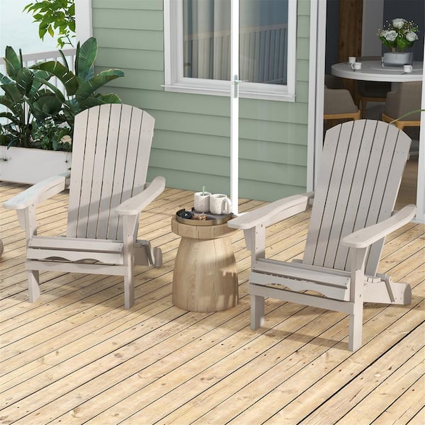 Gymax Gray Folding Wood Adirondack Chair Set of 2 w/High Backrest and Wide Armrests Wooden