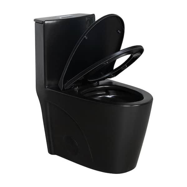 10 in. 1-Piece 1.1/1.6 GPF Dual-Flush Elongated Comfort-Height Toilet in Matte Black Seat Included