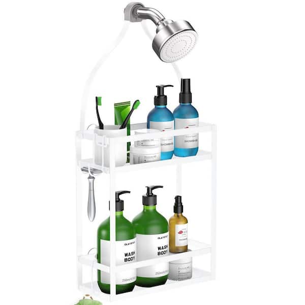 Dracelo Shower Caddy Organizer, Mounting Over Shower Head or Door, Extra Wide Space with Hooks for Razorsand in Silver