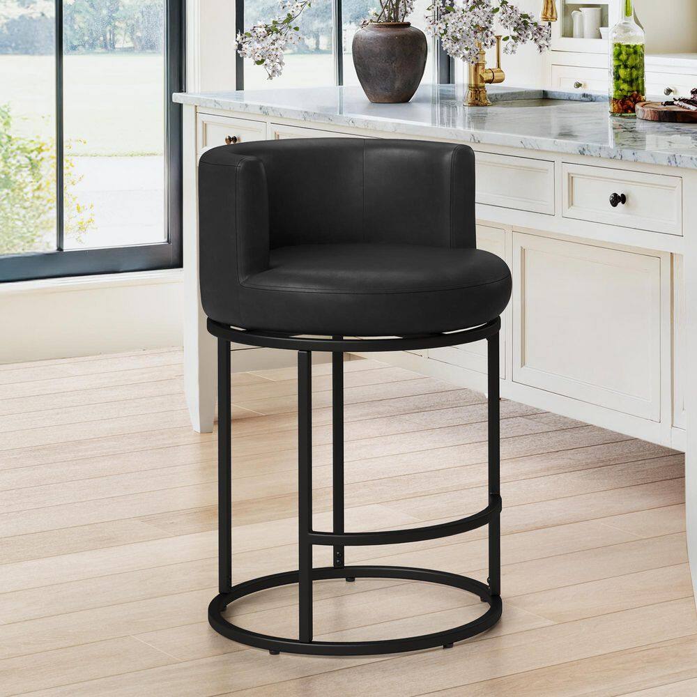 26 in. Black Modern Faux Leather Low Back Swivel Barstools Metal Frame Counter Height Bar Stools price history on PriceWatchPro
