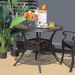 Round Metal 28.5 in. Outdoor Dining Bistro Table Cast with 2 in. Umbrella Hole