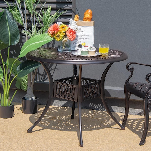 Round Metal 28.5 in. Outdoor Dining Bistro Table Cast with 2 in. Umbrella Hole