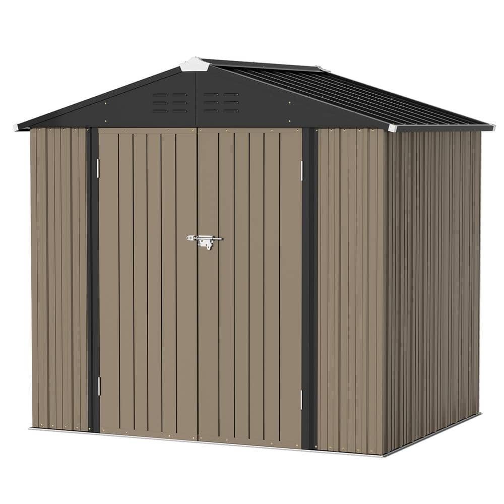 8 ft. x 6 ft. Brown Metal Outdoor Storage Shed with Sloping Roof