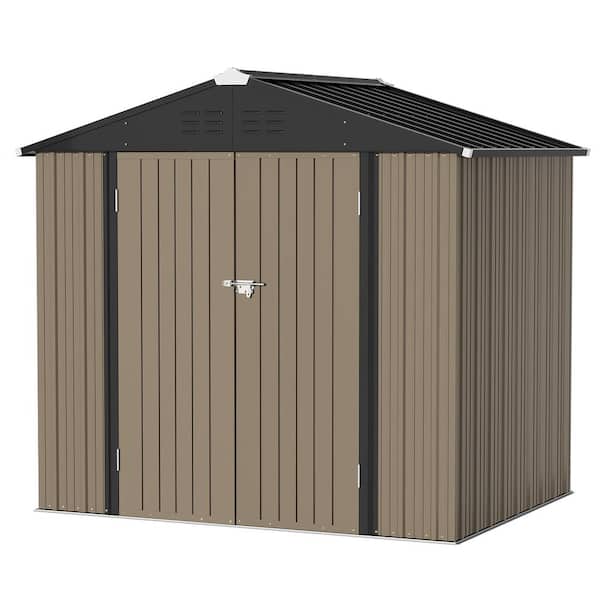 Patiowell 8 ft. W x 6 ft. D Outdoor Storage Brown Metal Shed with Sloping Roof (45 sq. ft.)