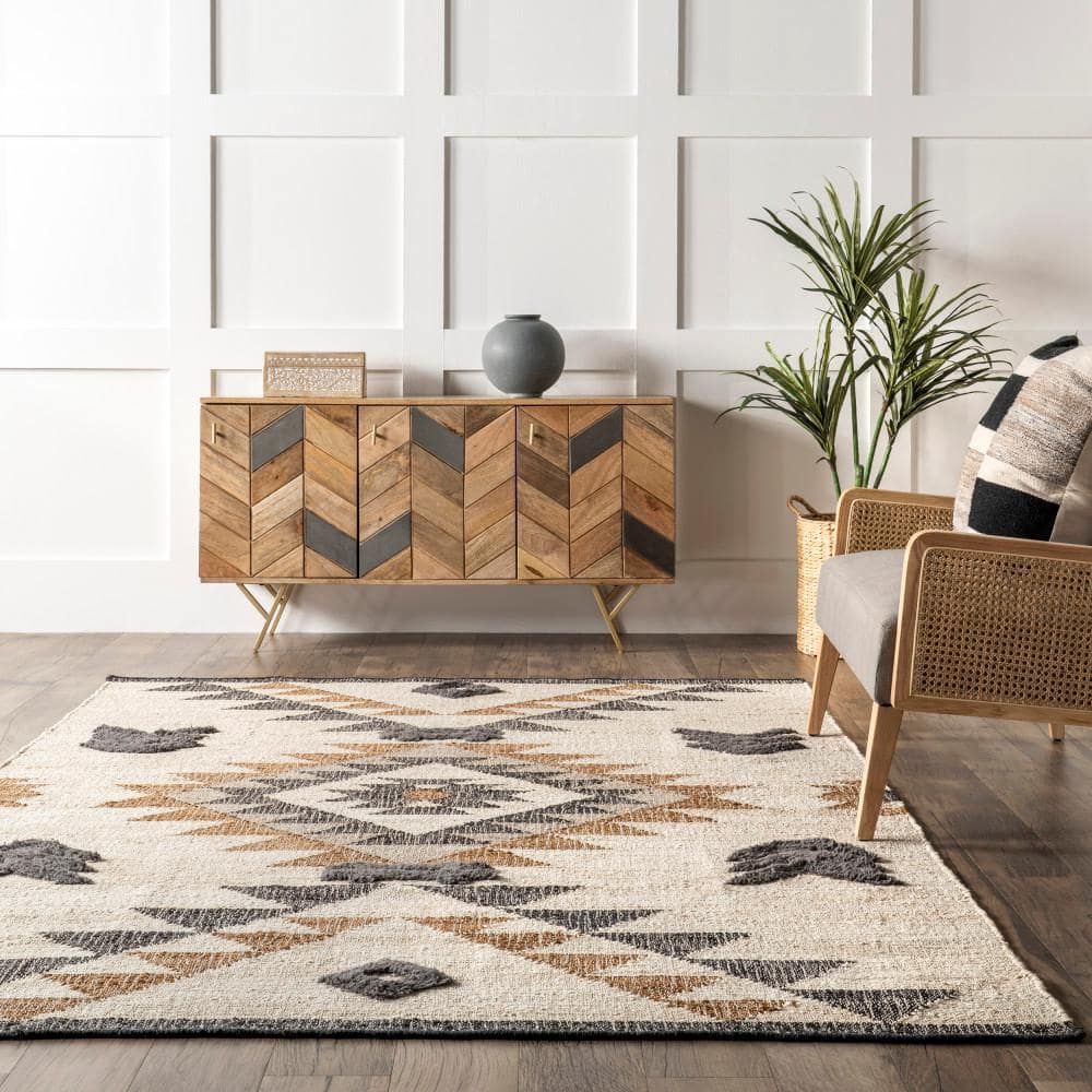 Rosanna Southwestern Symbols Beige and Brown Cotton 9' x 12' Area Rug