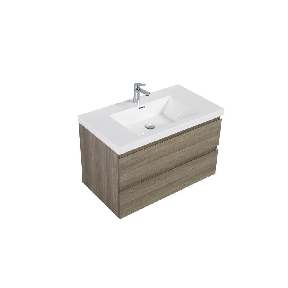 Dimakai 36 in. W Single Sink Wall-Mounted Ash Gray Bath Vanity With ...