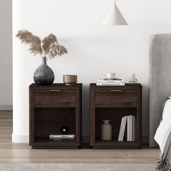 Evelyn Modern Brown 1-Drawer 20 in. W Nightstand (Set of 2)
