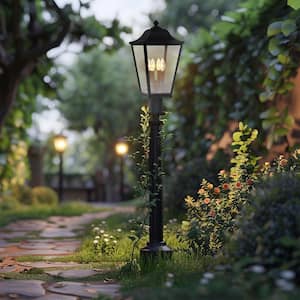 Savannah 4-Light Black Aluminum Hardwired Outdoor Weather Resistant Post Light with No Bulbs Included