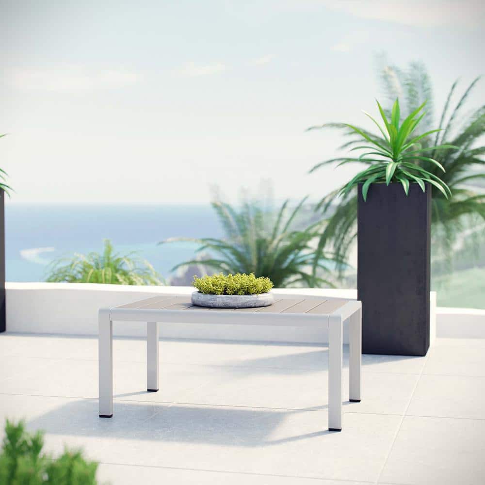 Shoreline Silver Gray Aluminum Outdoor Patio Coffee Table