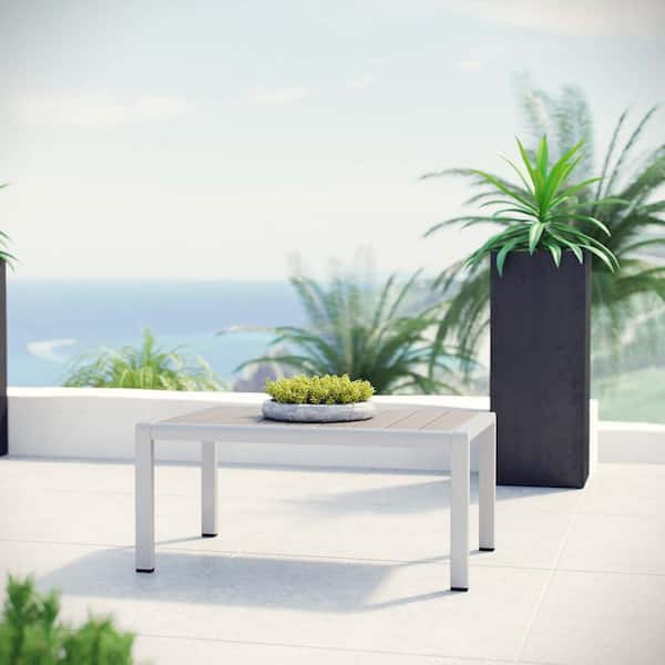 Shore Patio Aluminum Outdoor Coffee Table in Silver Gray