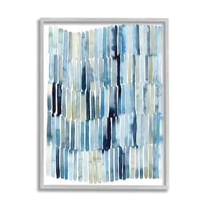"Nautical Inspired Abstraction Blue Beige Blocked Lines" by Grace Popp Framed Abstract Wall Art Print 11 in. x 14 in.
