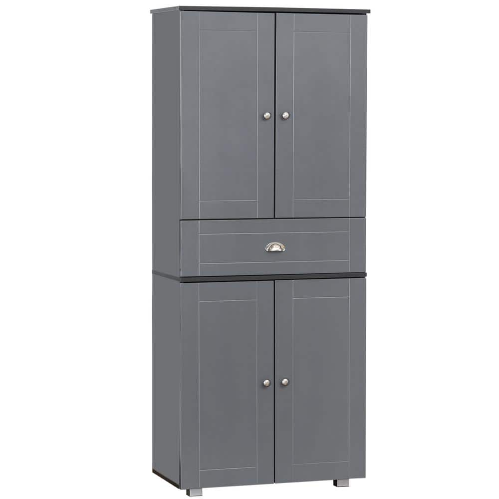 71 in. 1-Center Drawer Grey Freestanding Kitchen Pantry Cabinet with 2-Large Double Door Cabinet -  HOMCOM, 835-419GY