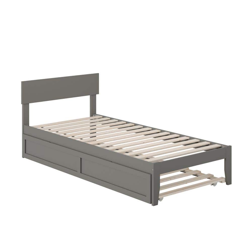Grey Twin XL Platform Bed with Trundle and Wood Slats