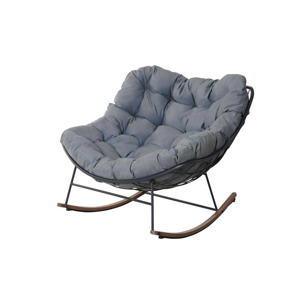 Yangming Comfy Black Metal Frame Oversized Outdoor Rocking Chair with ...
