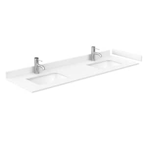 66 in. W x 22 in. D Cultured Marble Double Basin Vanity Top in White with White Basins