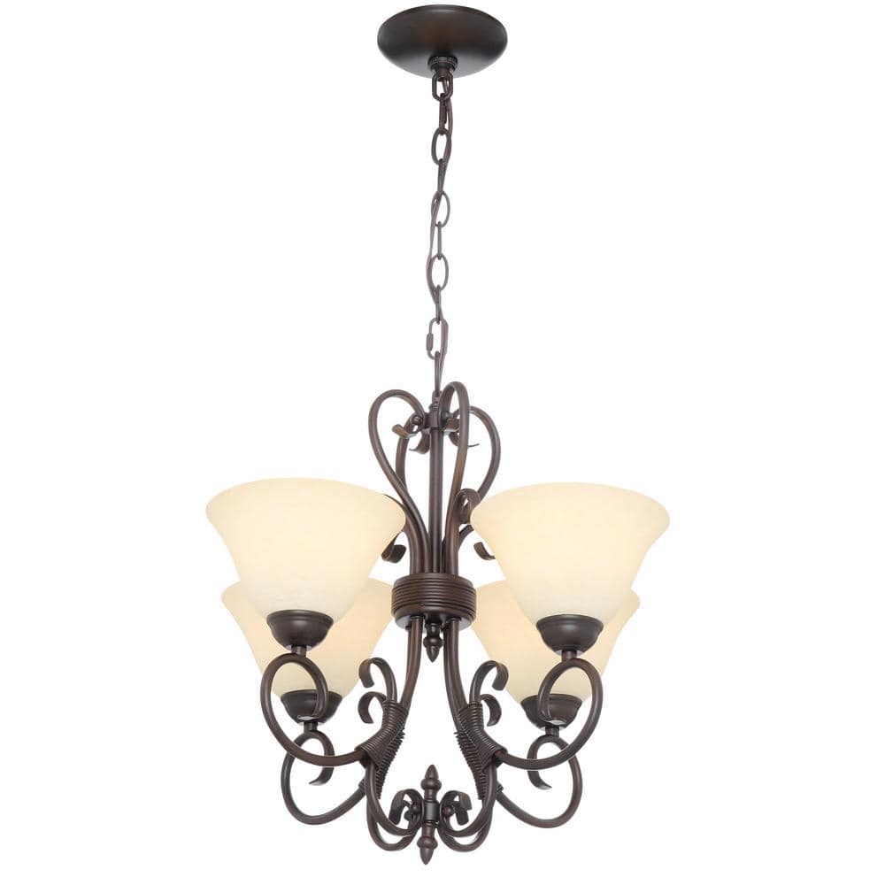 Rubbed Bronze 19" Transitional Mini Chandelier with Tea Stone Glass
