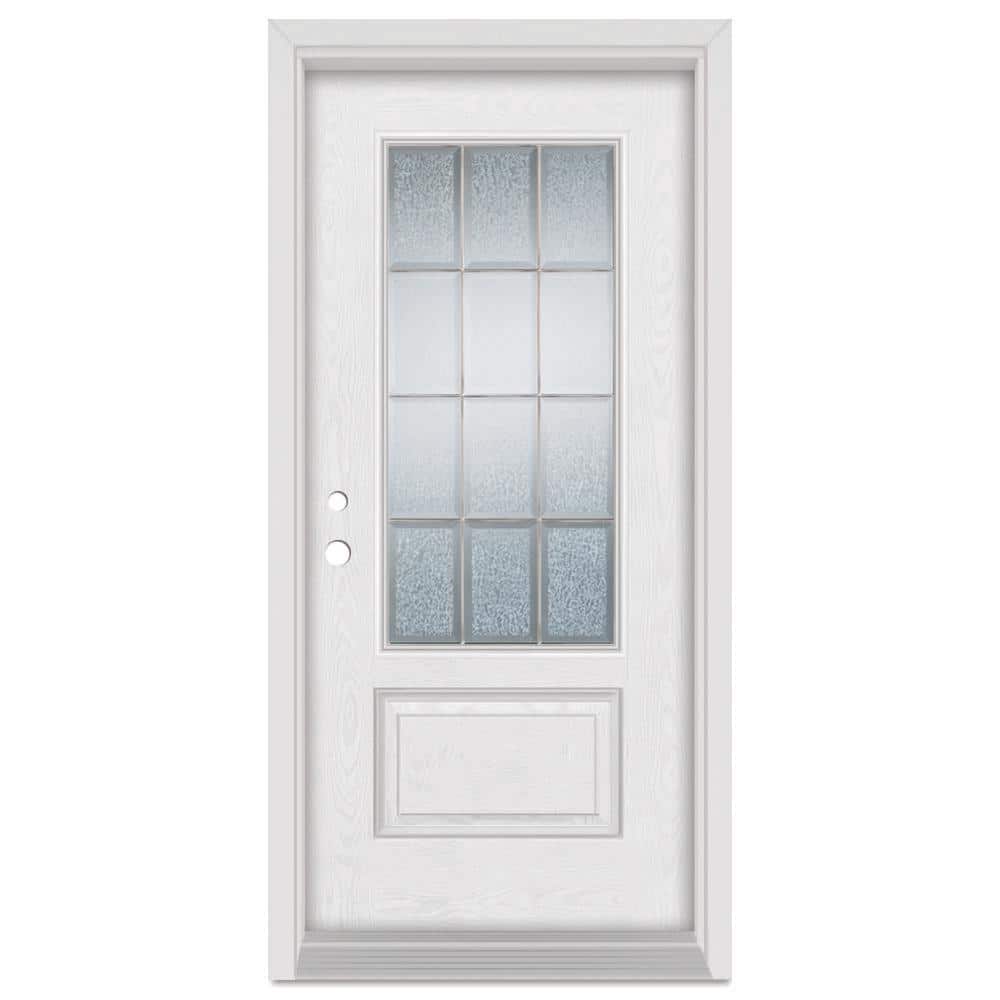 32 in. x 80 in. Geometric Right-Hand 3/4 Lite Brass Finished Fiberglass Oak Woodgrain Prehung Front Door price history on PriceWatchPro