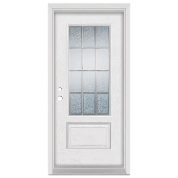 Stanley Doors 32 in. x 80 in. Geometric Right-Hand 3/4 Lite Brass Finished Fiberglass Oak Woodgrain Prehung Front Door