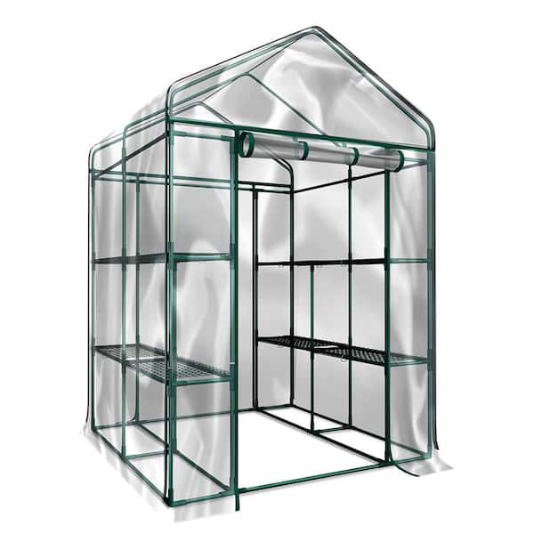 Kahomvis 56 in. W x 56 in. D x 76 in. H Steel Greenhouse with 8 Shelves and Transparent Cover