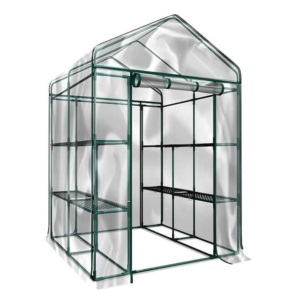 moda furnishings Lusi 56 in. W x 56 in. D x 76 in. H, Clear Walk in Outdoor Plant Gardening Greenhouse with 2-Tiers 8-Shelves