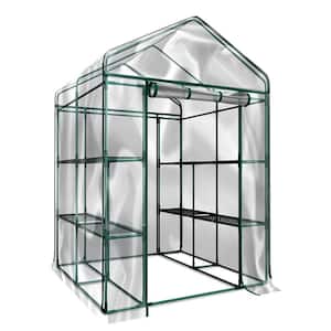 56 in. L x 56 in. W x 76 in. H Mini Walk-in Metal Greenhouse 2-Tier 8-Shelves Transparent