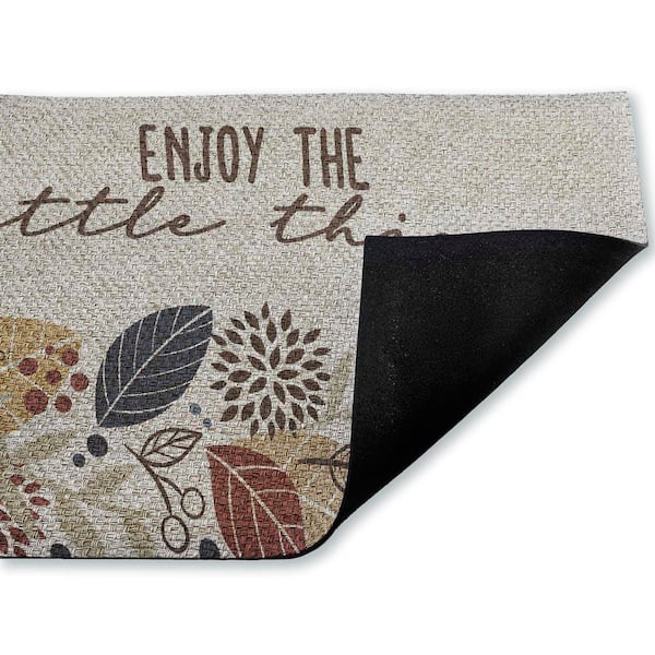 Enjoy Little Things with Leaves Brown 18 in. x 30 in. Polyester Non-Slip Outdoor Door Mat