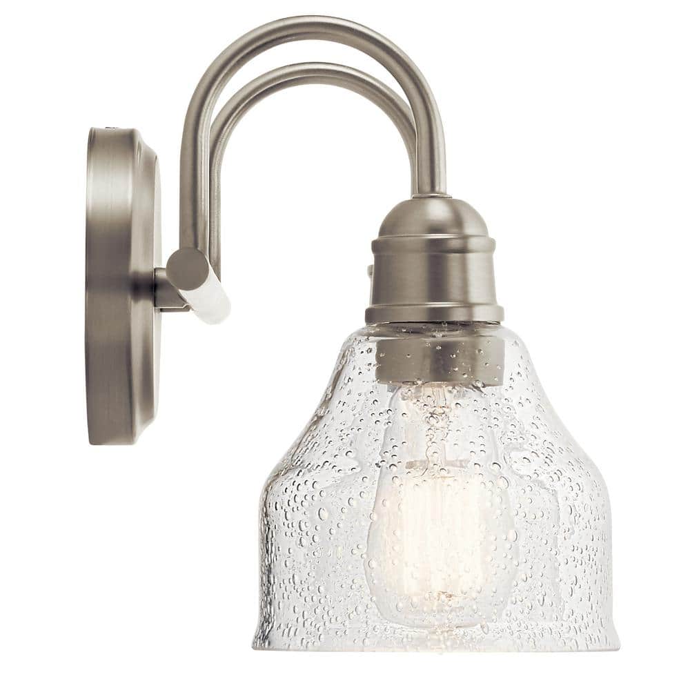Avery Transitional 2-Light Vanity in Brushed Nickel with Clear Seeded Glass