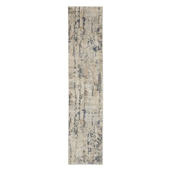 2 ft. x 16 ft. Gray Abstract Washable Area Rug