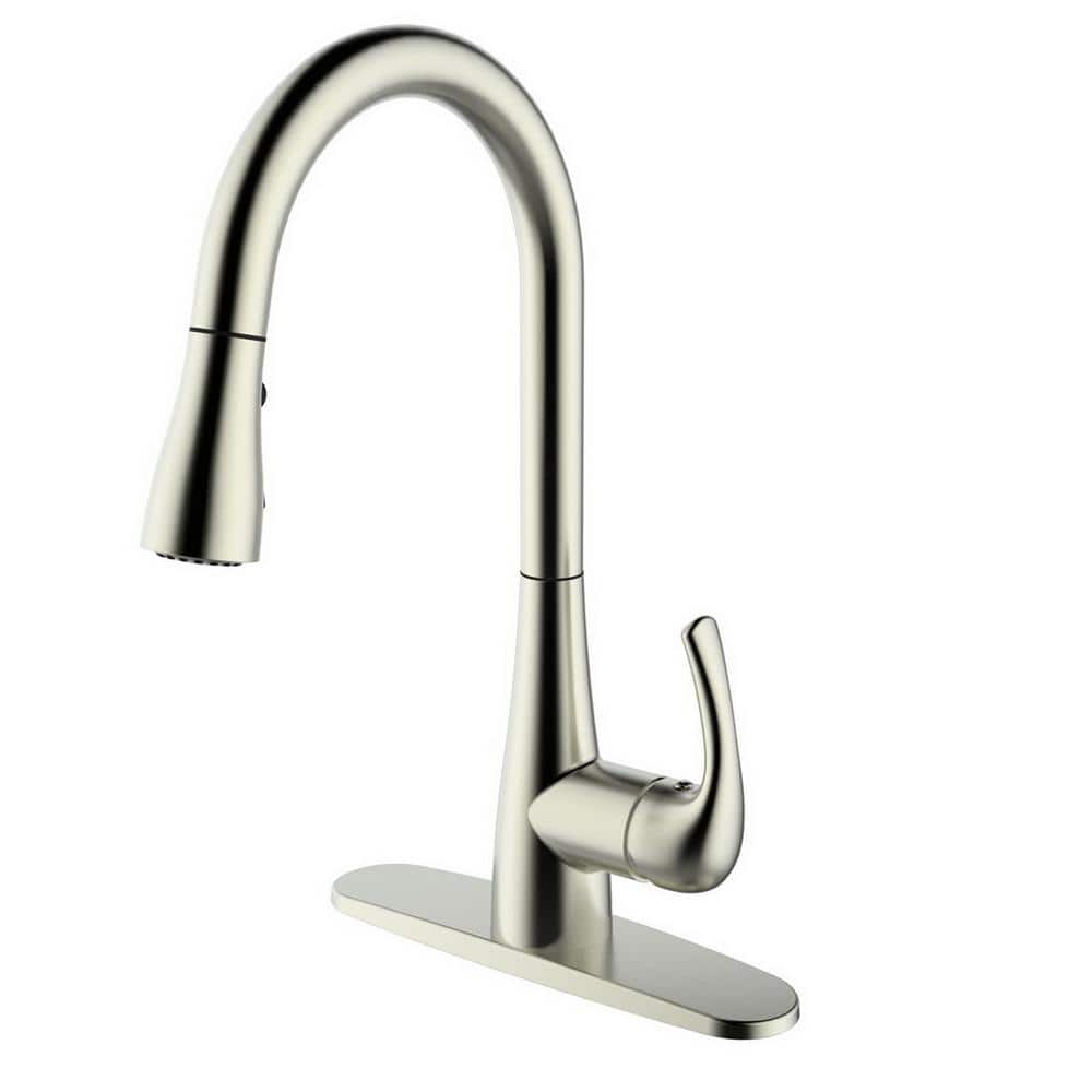 Runfine Single-Handle Pull-Down Sprayer Kitchen Faucet in Brushed Nickel  RF422001 - The Home Depot