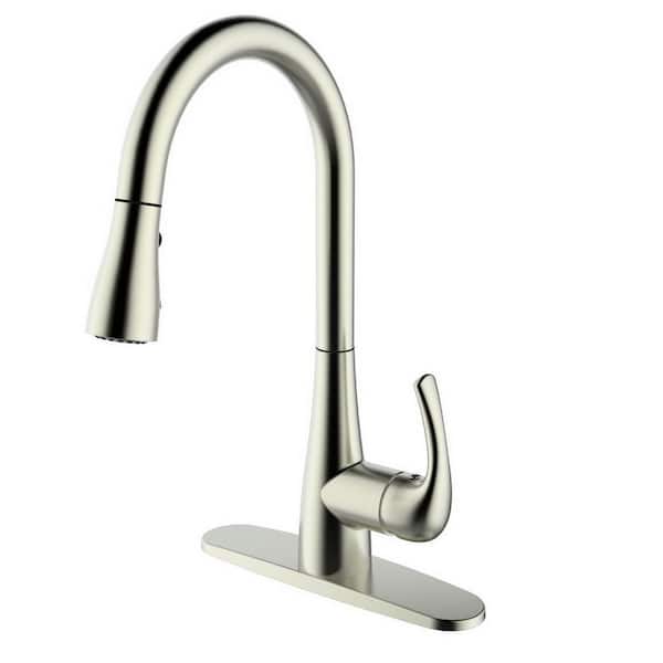 Runfine Single-Handle Pull-Down Sprayer Kitchen Faucet in Brushed Nickel