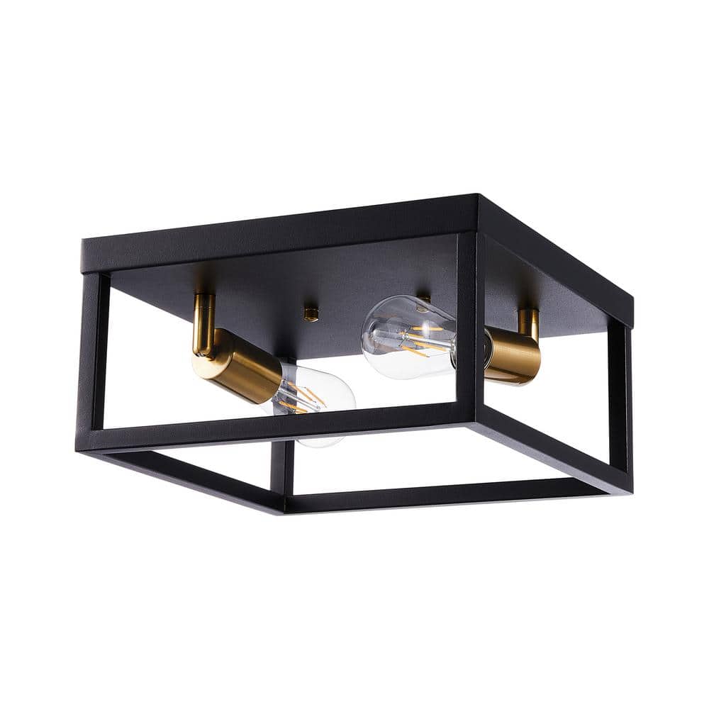 CO-Z 12-Inch Industrial Caged Flush Mount Ceiling Light - Black&Gold