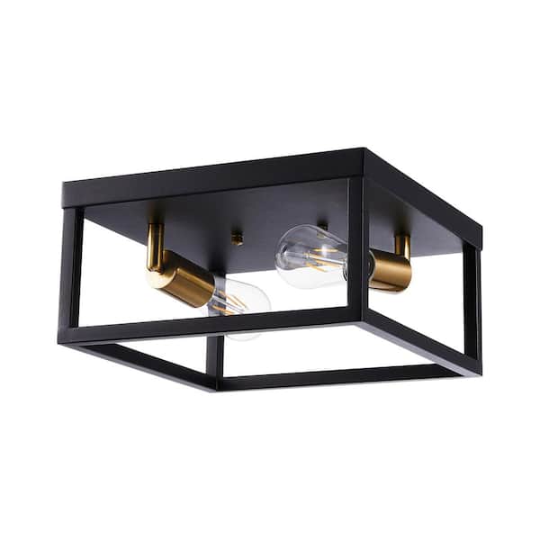 Merra 12 in. 2-Light Black Modern Industrial Open Box Flush Mount Ceiling Light